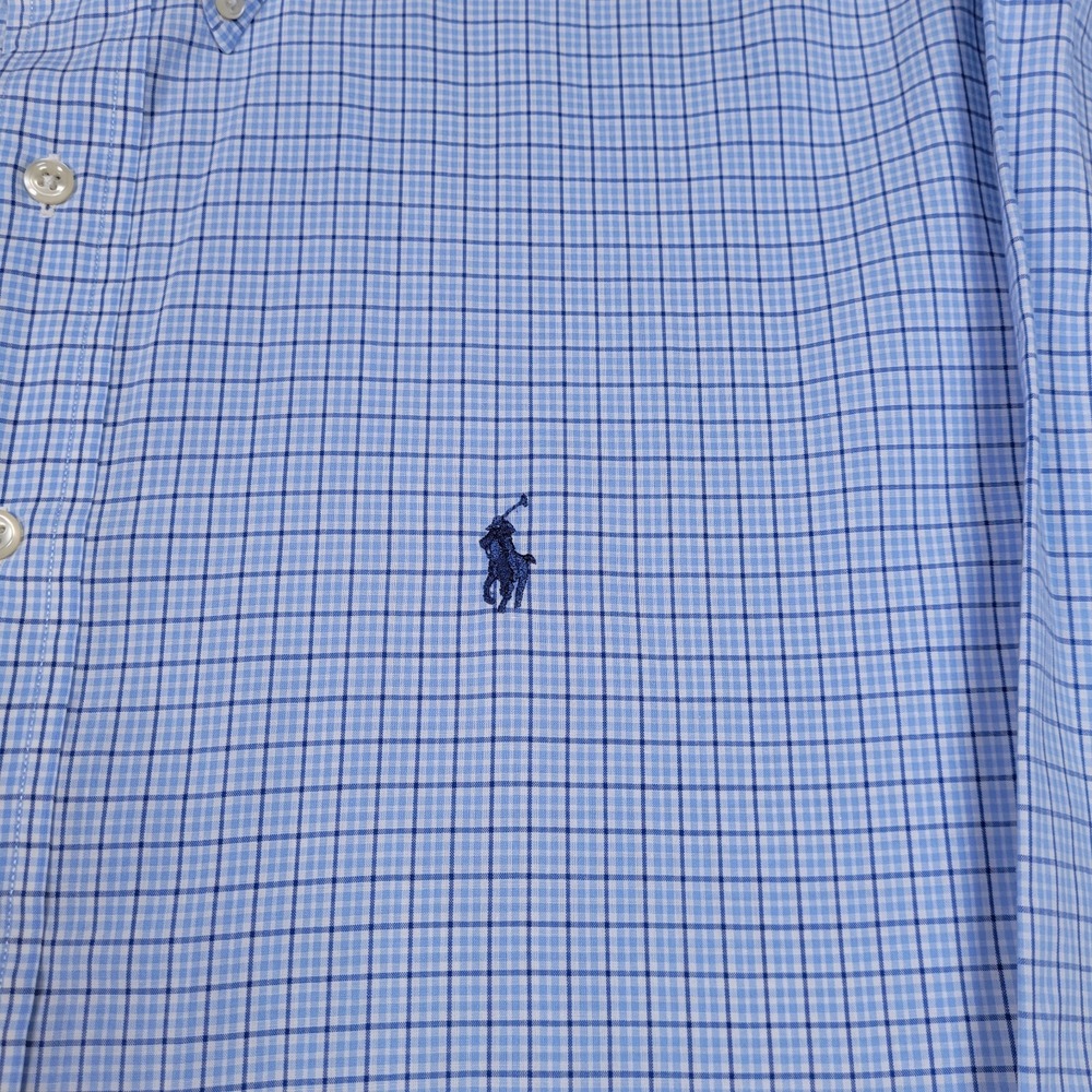 Ralph Lauren Shirt Mens 16 1/2 Blue Yarmouth Cotton Check Button Down - Picture 4 of 7
